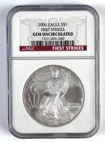 NGC Graded 2006 US $1 American Silver Eagle 1oz Silver Dollar Gem Uncirculated
