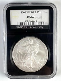 NGC Graded 2006-W US $1 American Silver Eagle 1oz Silver Dollar MS69