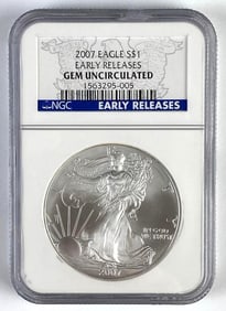 NGC Graded 2007 US $1 American Silver Eagle 1oz Silver Dollar Gem Uncirculated