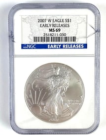 NGC Graded 2007 US $1 American Silver Eagle 1oz Silver Dollar MS69