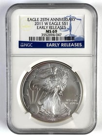 NGC Graded 2011-W US $1 American Silver Eagle 1oz Silver Dollar MS69