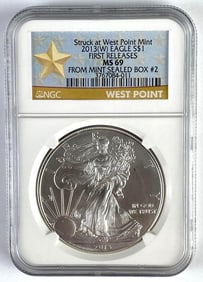 NGC Graded 2013-W US $1 American Silver Eagle 1oz Silver Dollar MS69