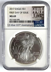 NGC Graded 2017 US $1 American Silver Eagle 1oz Silver Dollar MS69