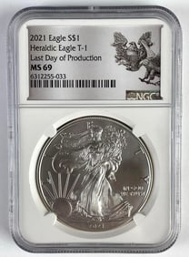NGC Graded 2021 US $1 American Silver Eagle 1oz Silver Dollar MS69