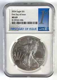 NGC Graded 2024 US $1 American Silver Eagle 1oz Silver Dollar MS69