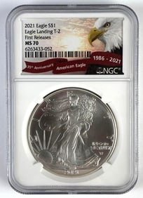 NGC Graded 2021 US $1 American Silver Eagle 1oz Silver Dollar MS70