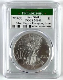 PCGS Graded 2020 US $1 American Silver Eagle 1oz Silver Dollar MS69