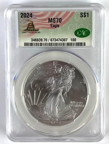 CAC Graded 2024 US $1 American Silver Eagle 1oz Silver Dollar MS70