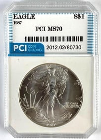 PCI Graded 1987 US $1 American Silver Eagle 1oz Silver Dollar MS70