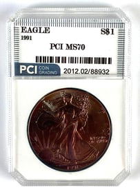 PCI Graded 1991 US $1 American Silver Eagle 1oz Silver Dollar MS70