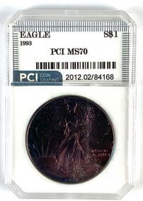 PCI Graded 1993 US $1 American Silver Eagle 1oz Silver Dollar MS70