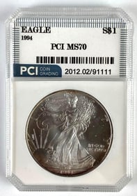 PCI Graded 1994 US $1 American Silver Eagle 1oz Silver Dollar MS70