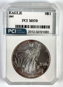 PCI Graded 1997 US $1 American Silver Eagle 1oz Silver Dollar MS70