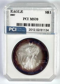 PCI Graded 2007 US $1 American Silver Eagle 1oz Silver Dollar MS70