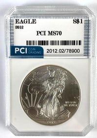 PCI Graded 2012 US $1 American Silver Eagle 1oz Silver Dollar MS70