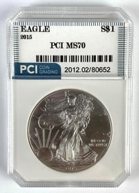 PCI Graded 2015 US $1 American Silver Eagle 1oz Silver Dollar MS70