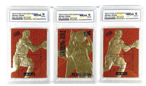 Group of 3 WCG Graded Fleer Ultra 1996-97 Michael Jordan Feel The Game 23K Gold Cards Gem MT 10