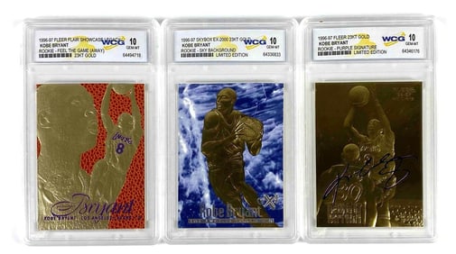 Group of 3 WCG Graded Fleer and Skybox Kobe Bryant 23K Gold Cards Gem MT 10