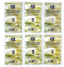 Group of 6 Benchmark Strategic Metals 1 Grain .999 Fine Silver Ingots/ Bars