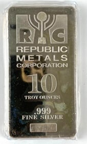 Republic Metals Corporation 10 oz .999 Fine Silver Ingot/ Bar