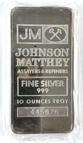 Johnson Matthey 10 oz .999 Fine Silver Ingot/ Bar