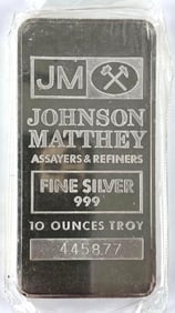 Johnson Matthey 10 oz .999 Fine Silver Ingot/ Bar