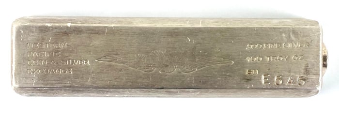 RARE Western Pacific 100 oz .999 Fine Silver Ingot/ Bar