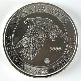 2016 Canada $8 White Falcon with Maple Leaf Privy 1.5 oz .999 Fine Silver Coin