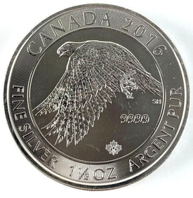 2016 Canada $8 White Falcon with Maple Leaf Privy 1.5 oz .999 Fine Silver Coin