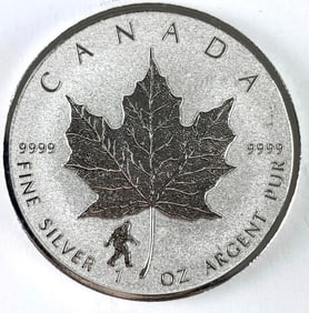 2016 Canada $5 Maple Leaf with Sasquatch Privy 1 oz .999 Fine Silver Coin