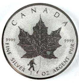2016 Canada $5 Maple Leaf with Sasquatch Privy 1 oz .999 Fine Silver Coin