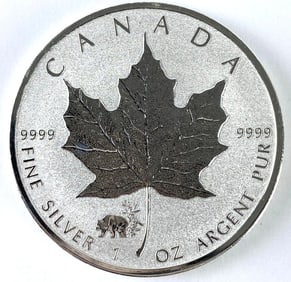 2017 Canada $5 Maple Leaf with Grizzly Bear Privy 1 oz .999 Fine Silver Coin