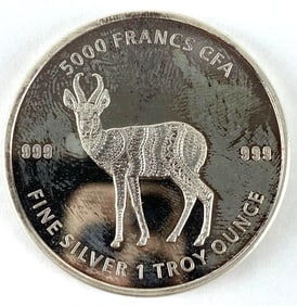 2021 Republique Du Tchad 5000 Francs Mandala Antelope 1 oz .999 Fine Silver Coin