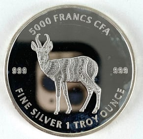 2021 Republique Du Tchad 5000 Francs Mandala Antelope 1 oz .999 Fine Silver Coin