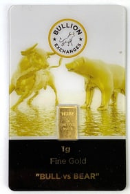 Bullion Exchanges Bull vs Bear 1 Gram .999 Fine Gold Ingot/ Bar