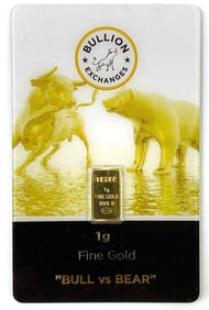 Bullion Exchanges Bull vs Bear 1 Gram .999 Fine Gold Ingot/ Bar