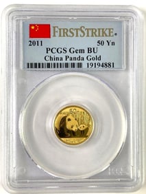 PCGS Graded 2011 China 50 Yn Panda 1/10th .999 Gold Coin