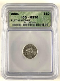 ICG Graded 2001 $10 US Platinum Eagle 1/10 oz .9995 Platinum MS 70
