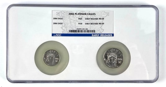 Group of 2 NGC Graded 2006 US 1/2 oz and 1/4 oz Platinum Eagle .9995 Platinum MS 69