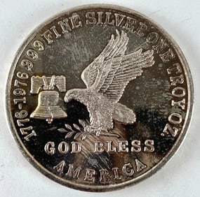 Vintage 1976 Tri State Refining God Bless America 1 oz .999 Fine Silver Round