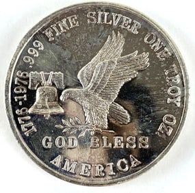 Vintage 1976 Tri State Refining God Bless America 1 oz .999 Fine Silver Round
