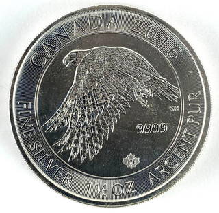 2016 Canada $8 White Falcon 1 1/2 oz .999 Fine Silver Round: 2016 Canada $8 White Falcon 1 1/2 oz .999 Fine Silver Round