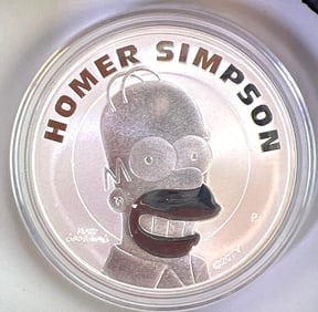 2022 Tuvalu Homer Simpson 1 oz .9999 Fine Silver Round Proof Like  in Cap