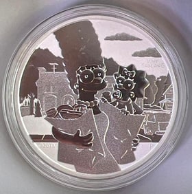 2021 Tuvalu Marge and Maggie Simpson 1 oz .9999 Fine Silver Round Proof Like  in Cap