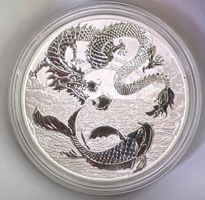 2023 Australia Dragon & Koi 1 oz .9999 Fine Silver Coin Chinese Myths & Legends in Cap