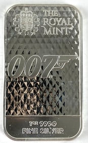 The Royal Mint 007 Diamonds Are Forever 1 oz .999 Fine Silver Ingot/ Bar