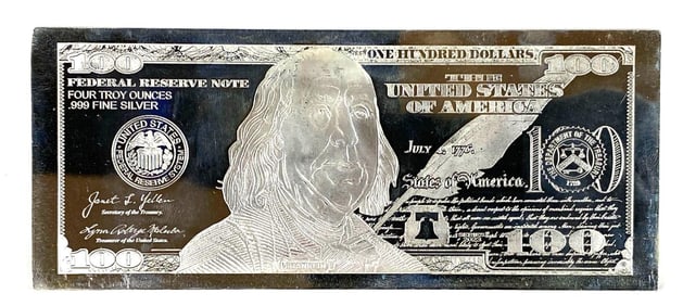 2023 $100 4 oz .999 Silver Proof Certificate