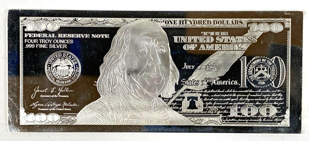 2023 $100 4 oz .999 Silver Proof Certificate