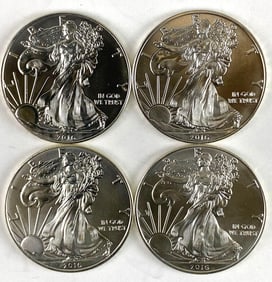 Group of 4 2016 US $1 American Silver Eagle 1 oz .999 Silver Coins