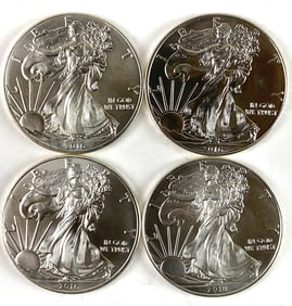 Group of 4 US $1 American Silver Eagle 1 oz .999 Silver Coins